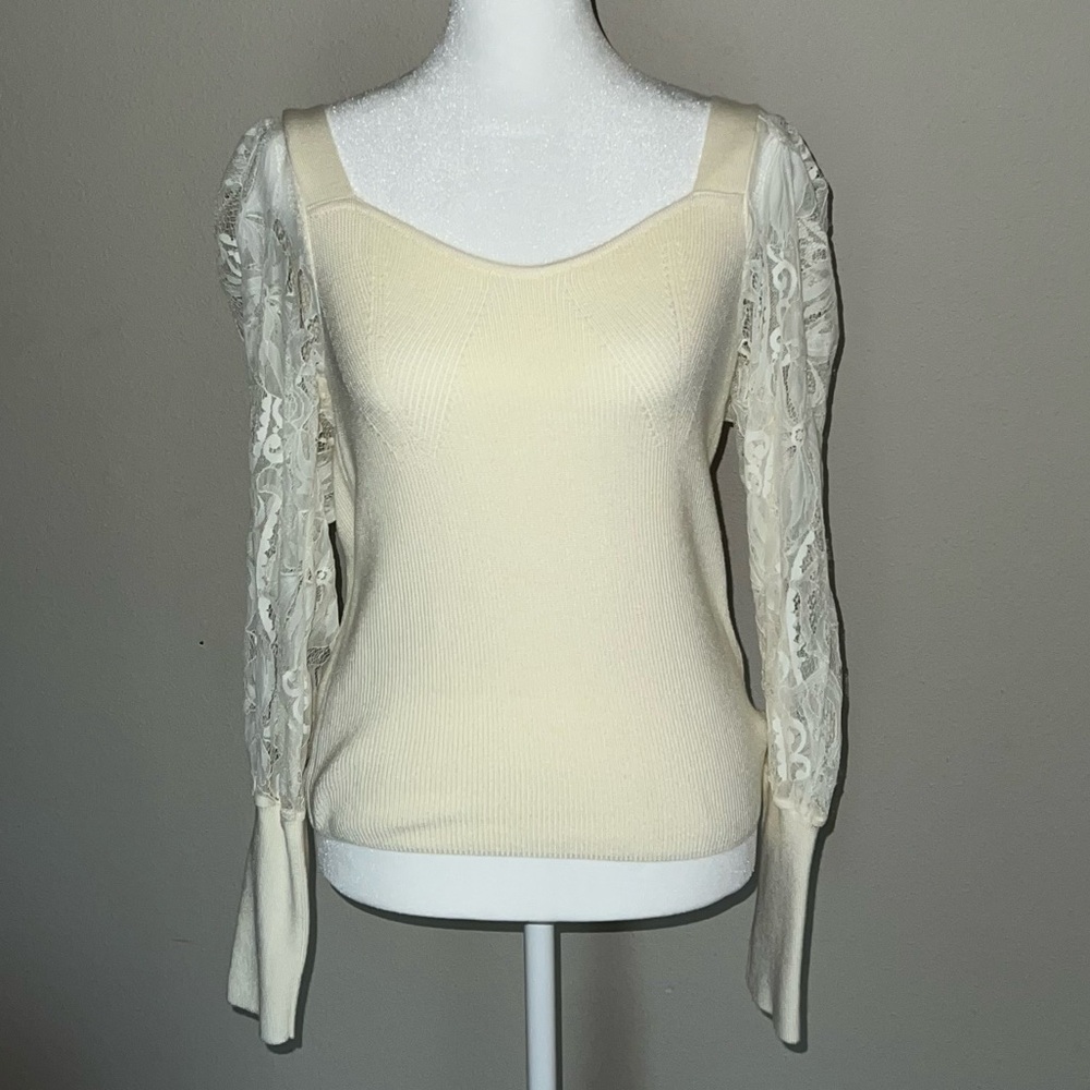 Anthropologie Lace-Sleeve Sweater